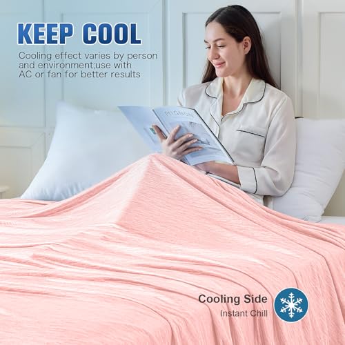 Image of KMUSET Cooling Blanket Throw (50 inchx60 inch), Double Sided Summer Cooling Blankets for Hot Sleepers & Night Sweats, Breathable Lightweight Blanket for Beach, Sofa Bed Couch, Gifts for Women Men Dusty Pink
