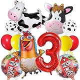 Farm Animal 3rd Birthday Party Decorations Farm Animals Foil Balloons for Kids 3rd Birthday Baby Sho
