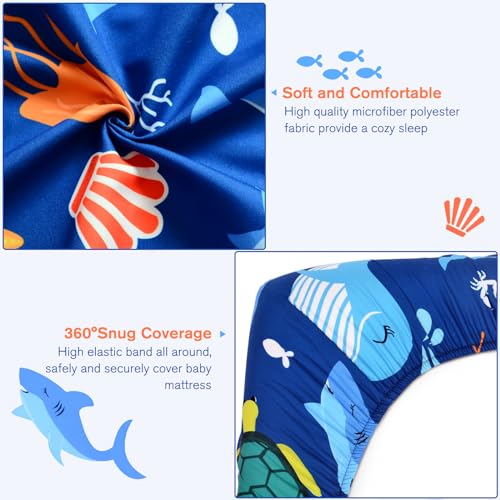 Image of JISEN Baby Crib Sheets Soft Breathable Fitted Crib Sheets Baby Sheet for Standard Crib and Toddler Mattress Bed Sheets for Crib for Boys Girls Neutral 52x28 Inch Whales