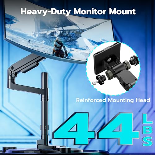 Image of ARES WING Single Monitor Arm Desk Mount for 17-49 Inch Ultrawide Monitors, Heavy Duty Single Monitor Arm Holds 44 lbs, Full Motion Gas Spring Vertical Desk Mount, 75 /100 VESA Mount, Black