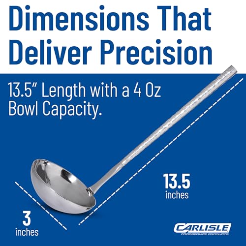 Carlisle FoodService Products 60203 Hammered Stainless Steel Ladle, 13.5\" - 4 oz. - Thumbnail 4