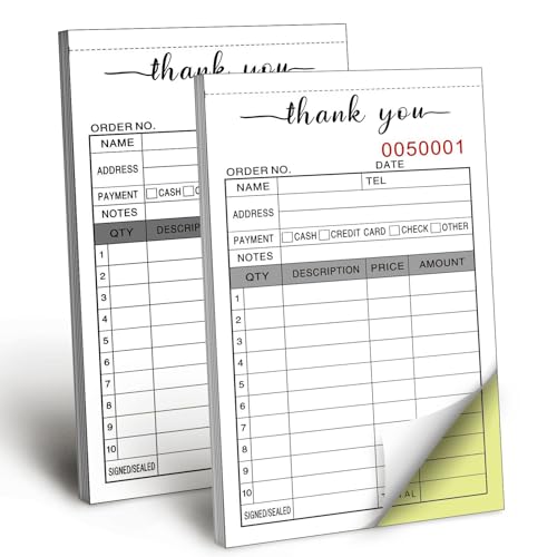 Thank You Receipt Book, 3.4x5.5" Handheld 2-Part Carbonless Sales Invoice