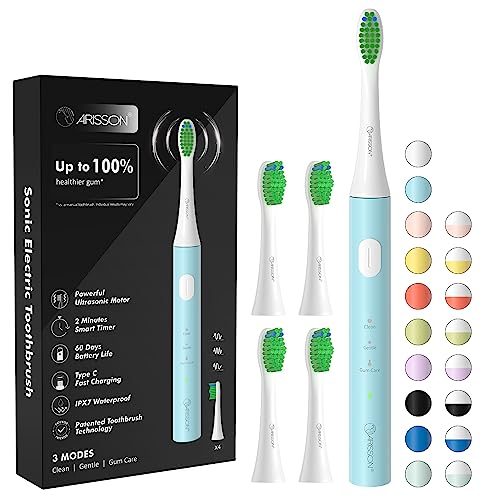 Arisson Sonic Electric Toothbrush for Adults and Kids with 4 Brush Heads, Type C Fast Charging, 40,000 VPM, 3 Mode with 2 Minute
