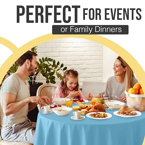 Image of Exquisite 66% Thicker Premium Sky Blue Round Tablecloth 0.5 Mil 12 Pack Plastic Table Cloth Disposable 84 Inch Round Plastic Tablecloth Won't Tear Easily Like Cheap Thin Brands