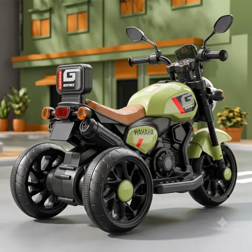 Image of Srecap Ride Xtreme Electric Bike for Kids | 6V Battery, MP3 Player, USB, Bluetooth, LED Lights & Foot Accelerator | Battery-Operated Ride-On Bike with Backrest for Boys & Girls Aged 1-4 Years (Green)