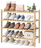 viewcare 4-Tier Bamboo Shoe Rack for Entryway, Stackable | Foldable | Natural, Shoe Organizer for...