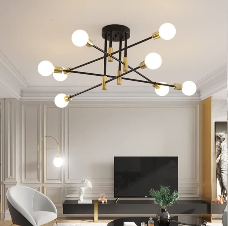 D.H 8 Bulb Chandelier - Mixed Metal Light - Modern Chandelier - Hanging Lamp - Ceiling Lights - Chandelier Lighting -