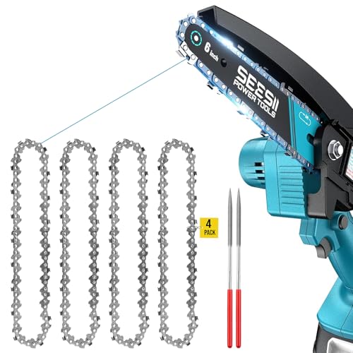 SEESII 6 Inch Chainsaw Chain 4 Pack with Sharpening Kit 1/4 LP .043 Gauge 36 Drive Links Compatible with SEESII M6 Lite/M6 Plus/M6 Air/PS600 Tietoc CEEPUY HOPTO Supstable S5 Sky and More