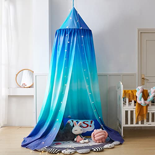 Ricemru Betthimmel Babybett Farbverlauf Blau Junge Groß Baldachin Kinderbett Zelt Rund Hängende Kuppel Moskitonnetz Bettvorhang Spielzelte Bettzelt for Baby Kinder