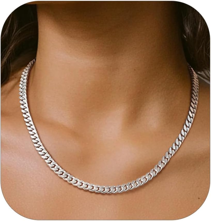 FindChic Chunky Cuban Link Chain for Women, Silver/Gold Plated Choker Trendy Statement Necklace, Thick Curb Chain Hip Hop Punk Jewelry Gift, Unisex Size 5/12/14mm