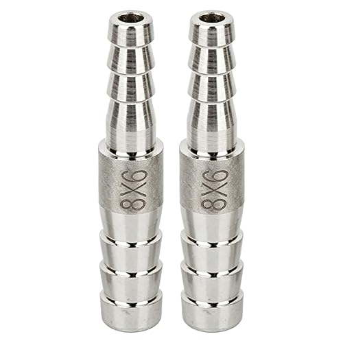 Image of 2 Pcs 304 Stainless Steel Reducing Hose Barb Adapter, 8mm to 6mm Barb Splicer Union Mender for Water, Fluid, and Air Lines, Stainless Steel Barb Hose Fitting