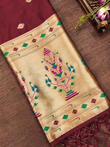 Image of DEVANGI Women's Woven Paithani Banarasi Silk Dupatta /Chunni For Women, Floral Print 1 Meter Wide and 2.3 Meter Length Printed Designer Dupatta /Chunni For Girls