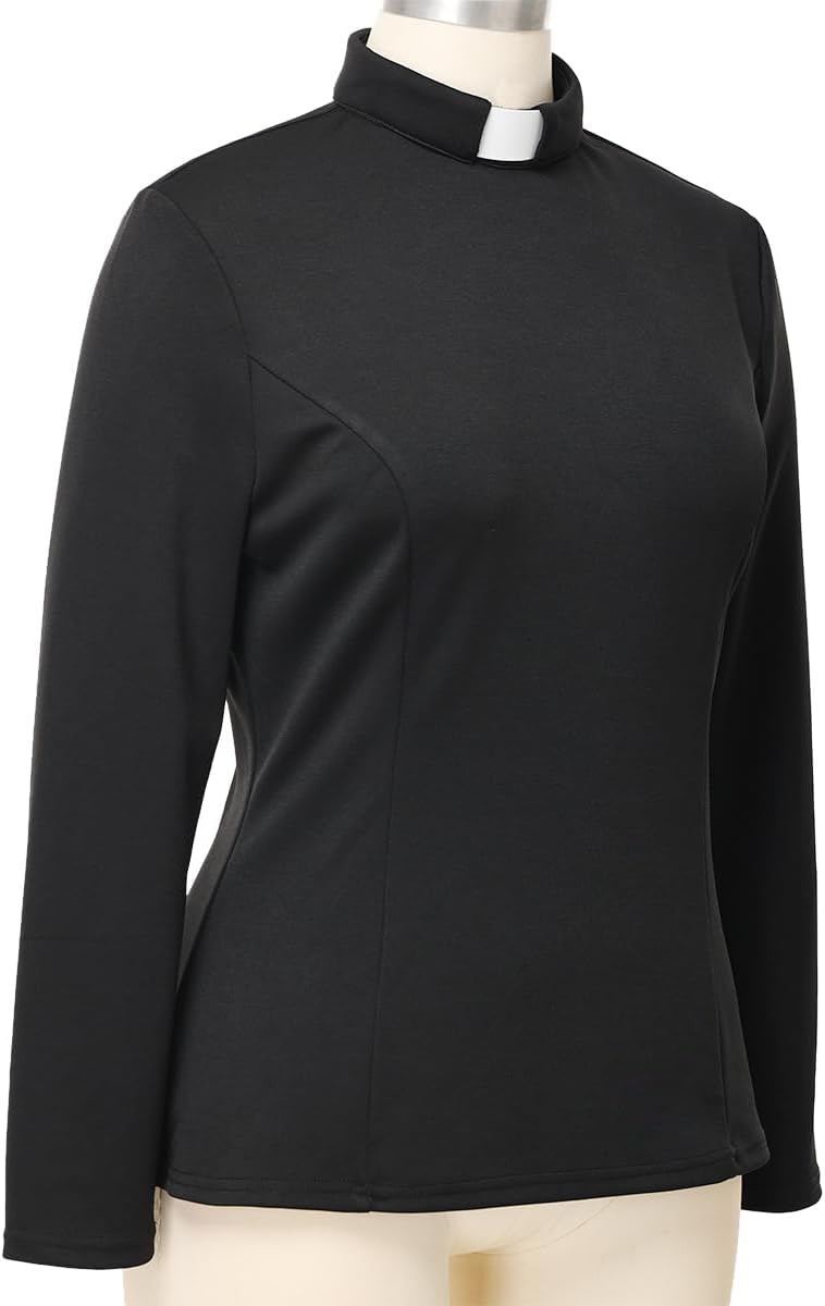 Womens Church Clergy Shirt Spring/Autumn Long Sleeve Slim Blouse with Tab Collar - Image 6