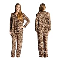 OHS Kids Pyjama Set Leopard Print Long Sleeve Girls Boys Pyjamas Button Down Winter Nightwear Children Sleepwear PJs Set for Girls Boys Teens Age 9-10, Natural