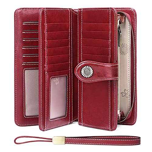 SENDEFN portefeuille femmes portefeuille cuir grande femme embrayage Protection RFID bloquant grande capacité Long portefeuille avec 24 emplacements pour cartes et bracelet portefeuille