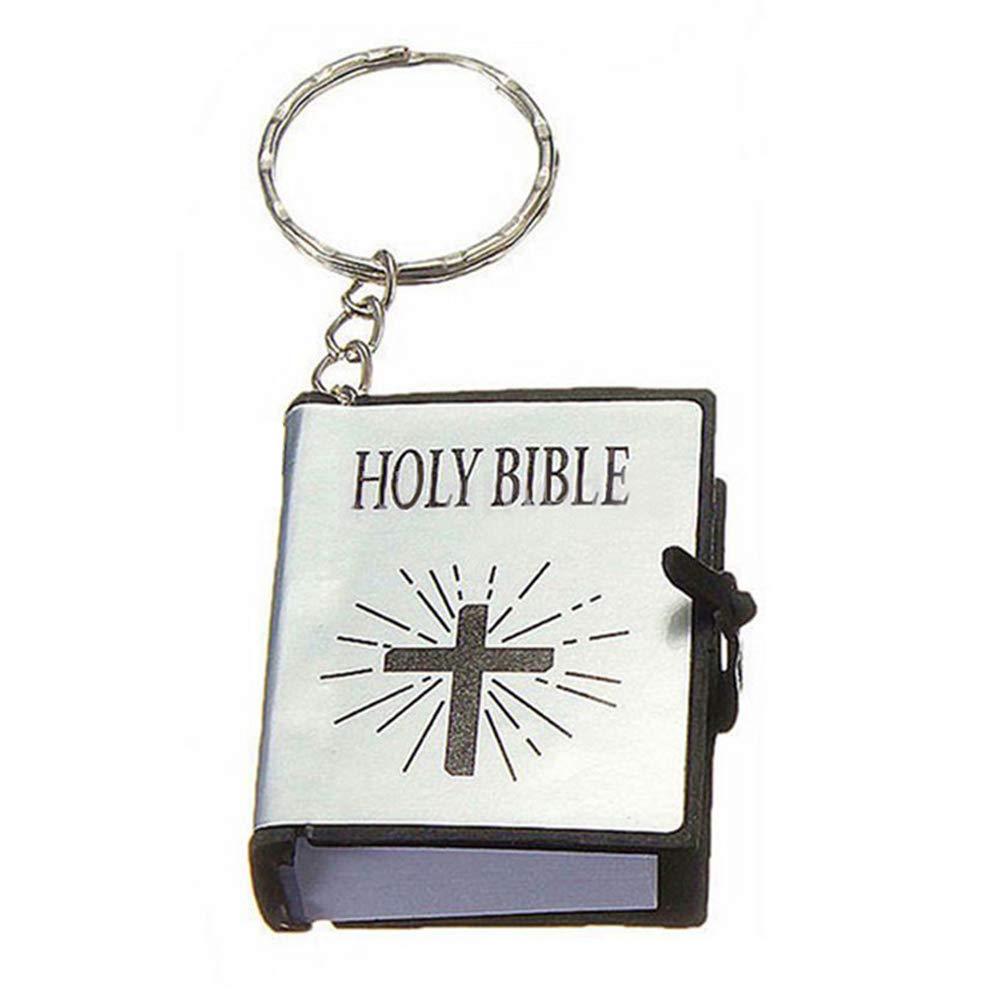 Mini Holy Bible Cross Pendant Keychain Religious Christian Keyring Decor Gifts - Silver GlobalDeal Direct