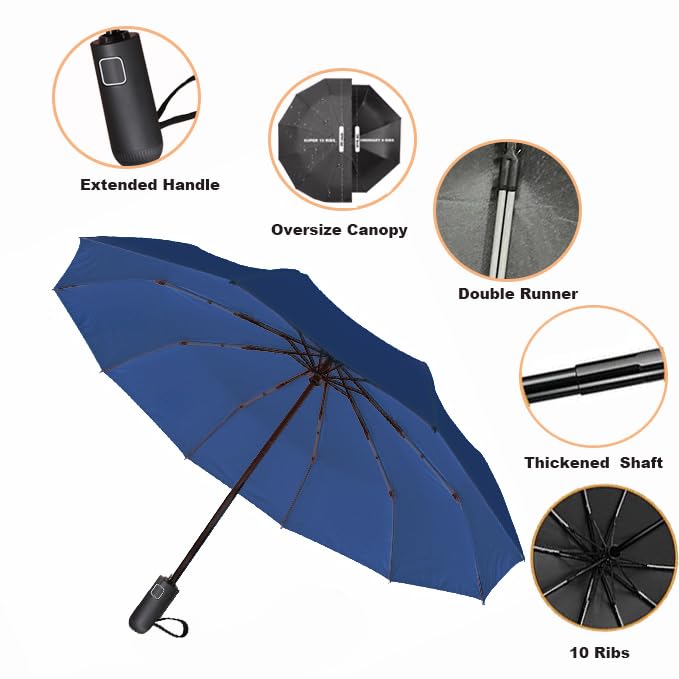 Image of SIEPASA Umbrella for Men - Automatic Large Size Foldable Umbrella with Travel Cover for Man and women - 3 fold Windproof umbrella