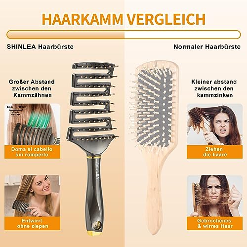 Haarbürste,SHINLEA Haarbürste Ohne Ziepen für Herren, Damen und Kinder,Sind für Dickes Haar und Lange & Curle Geeignet, Wet Detangler Bürste für All Haar Types