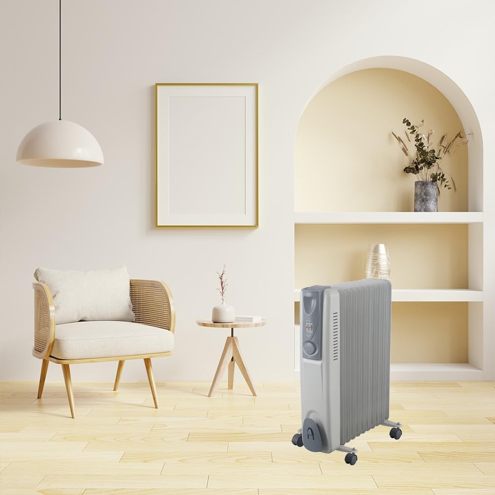 Radiador de Aceite Confort 1500W, 2000W o 2500W Blanco y Gris | 7, 9 u 11 Elementos, 3 potencias, Ruedas, termostato Regulable