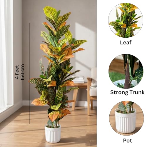 Image of Kayra Decor 4 Feet Artificial Croton Plant with Pot | Big Artificial Plants for Home Decor