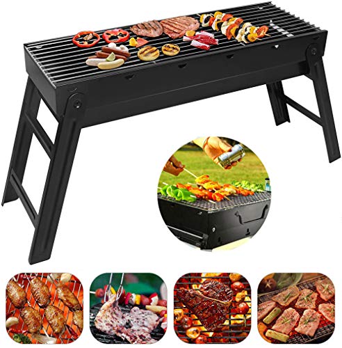 Holzkohlegrill, Picknickgrill Faltbare BBQ Campinggrill Outdoor Klappgrill Tischgrill Edelstahl Faltbare BBQ Grill für Picknick Party Garten