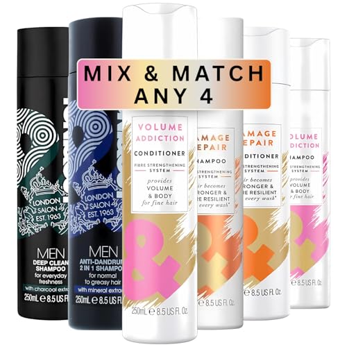 Tony and Guy Salon Shampoo & Conditioner 250ml Mix & Match Any 4 for Dry Damaged Hair | 2 in 1 Anti Dandruff | Professional Damage Repair Shampoo With Keratin Active Technology