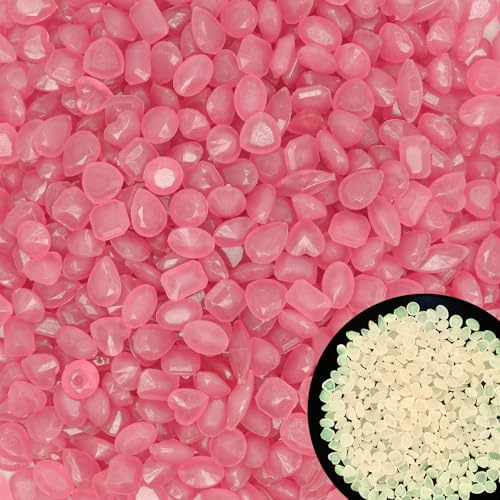 1000pc 0.4-0.6" Glow in The Dark Rock Outdoor Decorative Stones Glowing Rocks Landscaping Pebbles Luminous Stone for Garden Patio Aquarium Walkway Driveway Lawn,Pink