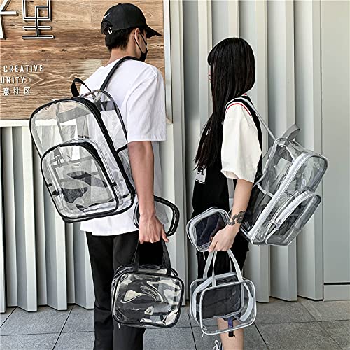 Clear PVC Backpack, 16.5 inch Heavy-Duty Transparent Backpack with Front Pocket, Multiple Colors (Grey three piece set)2