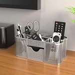 Deco Brothers Mesh Desk Organizer & Pen Caddy - Multi-Compartment Pencil Holder & Office Supply Storage Accessory for Desktop, Silver