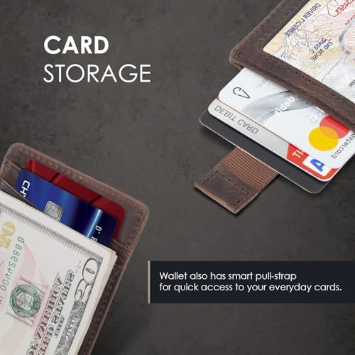 Genuine Leather Wallet for Men Slim with Money Clip RFID Blocking Card Holder Minimalist Mini Bifold Front Pocket Secure and Compact (Dark Brown)3