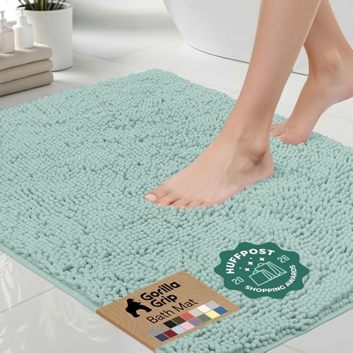 Image of GORILLA GRIP Bath Rug Mat, Thick Soft Absorbent Chenille, Quick Dry Microfiber Mats, Rubber Backing Washable Shower Floor Rugs, US Designed Bathroom Bathmat Home Decor Accessories, 24x17, Seablue