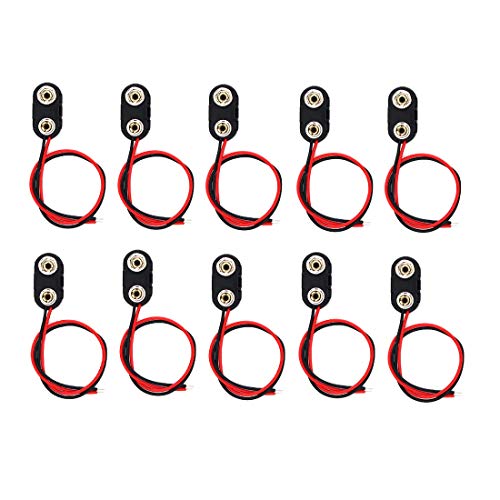 10 PACK 9V I-Type Faux Leather Long Cable Housing Connection Battery Clip Connector Wire Leads Plastic Housing and Black Red Wires Leads with 15cm Cables