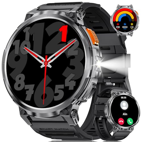 LIGE Montre Connectée Homme, 1,85'' HD Écran avec 730mAh Batterie, Appels Bluetooth/LED Lampe/130+ Modes Sportifs, SpO2/Fréquence Cardiaque/Pression...
