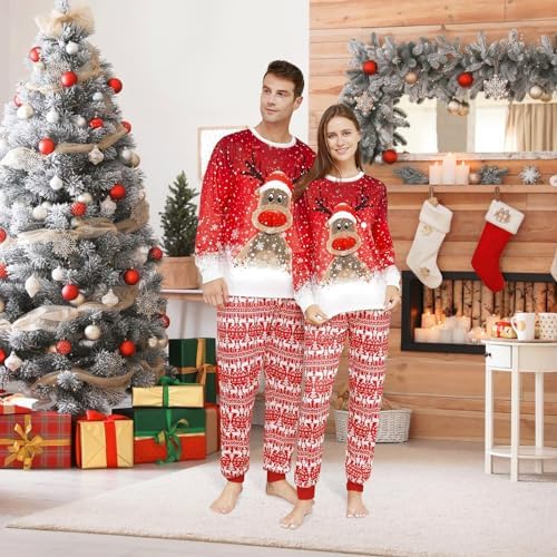 Pyjama De Noël Familial Assorti En Satin - Manches Longues Boutonnées, Motifs Festifs (bonhomme De Neige, Sapin…) - Pour Hommes, Femmes, Enfants