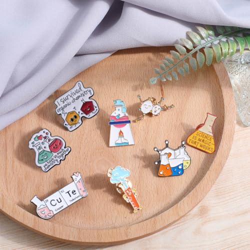 Image of SUNNYCLUE 1 Box 8Pcs Science Enamel Pin Science Lapel Pins Bulk Pins Set Science Brooches Lab Pins Science Pin Medical Brooch Pins for Backpacks Laboratory Women Men Graduation Gift Clothes Decor