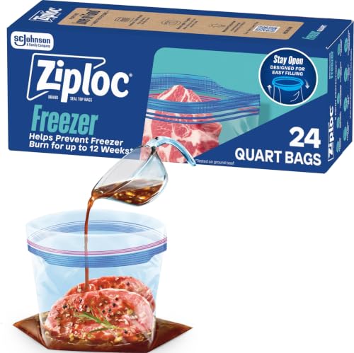Ziploc Quart Food Storage Freezer Bags, Stand-Up Bottom, Easy to Fill, 24 Count - image 1