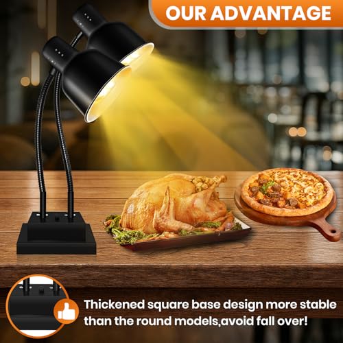 FUXULLACO Food Heat Lamp, Commercial Food Warmer 550W Dual Head Heat Lamp for Food, Stainless Steel Catering Food Warming Lamp for Kitchen Restaurant Cafeteria