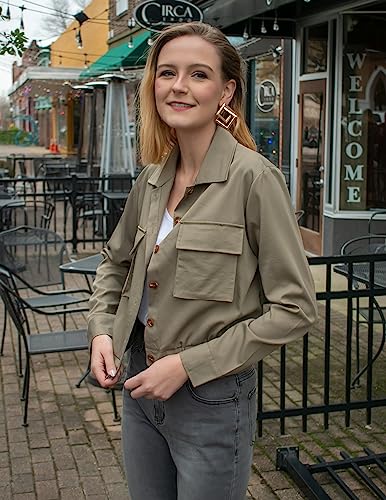 Onedreamer Women's Military Safari Cropped Jackets Button Down Lightweight Oversized Utility Anorak Coat with Pockets2