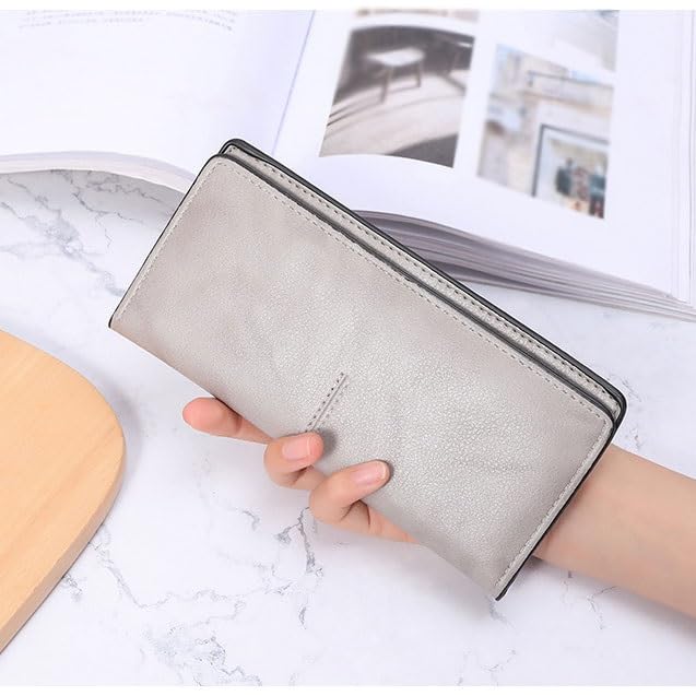 Wallet Women's Long Solid Color Simple Thin Wallet Multi Card Anti Demagnetization Retro Change Handbag Women(E)4