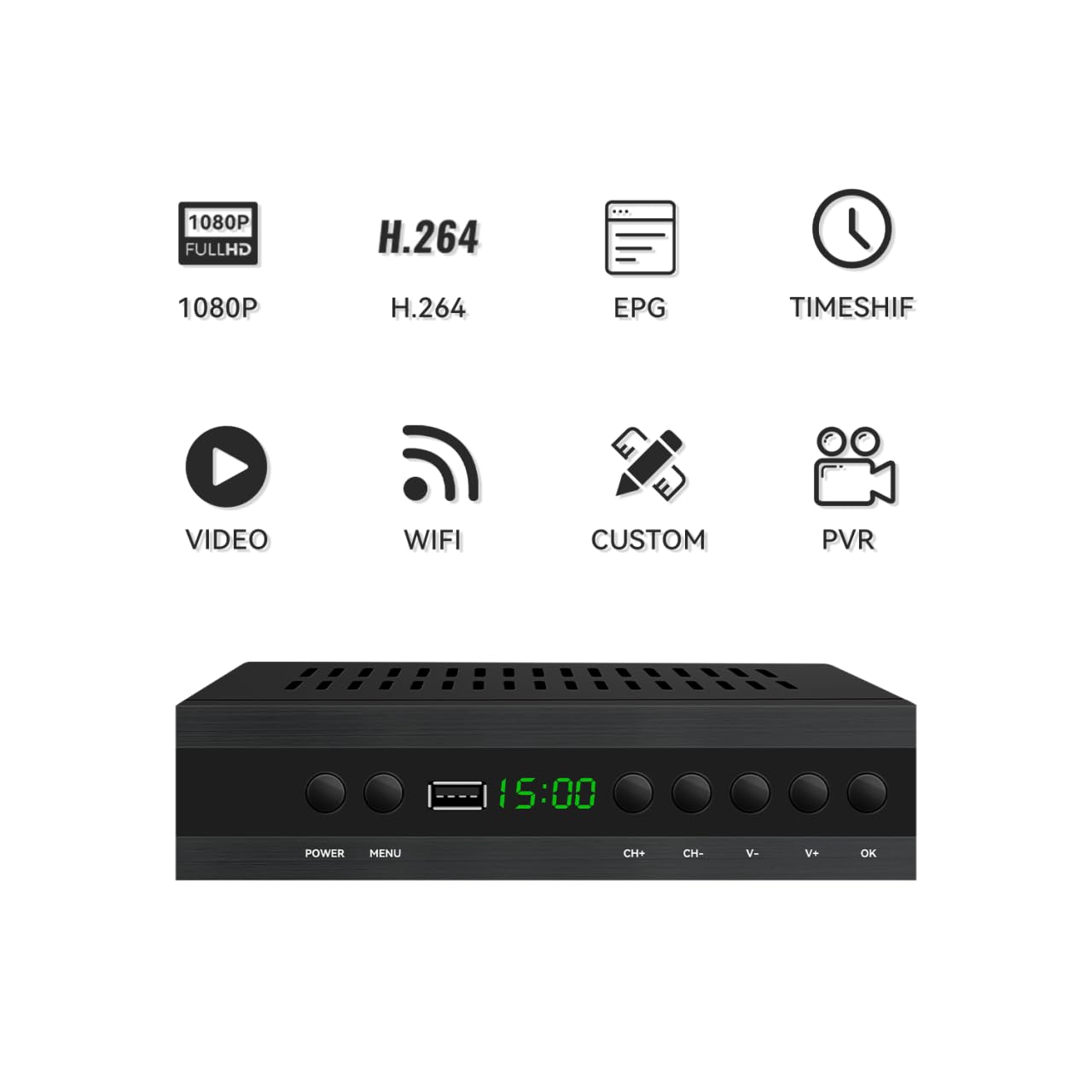 MayMax Receptor de Television Digital Terrestre 1080p con Grabacion PVR Puerto USB y Compresion H.265 - Sintonizador TDT en Alta Definicion