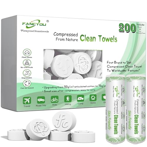 FANCYOU Toallas faciales desechables Tabletas 23x19cm 200 Pcs Empaquetadas a granel con 4 cajas dispensadoras Toallitas de limpieza expandibles Toallitas desechables para belleza y cuidado personal