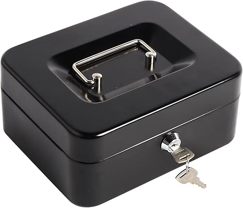 Kasten Caja de efectivo con bandeja de dinero y cerradura de llave, organizador de dinero para efectivo, 7.87 x 6.30 x 3.54 pulgadas, pequeño negro