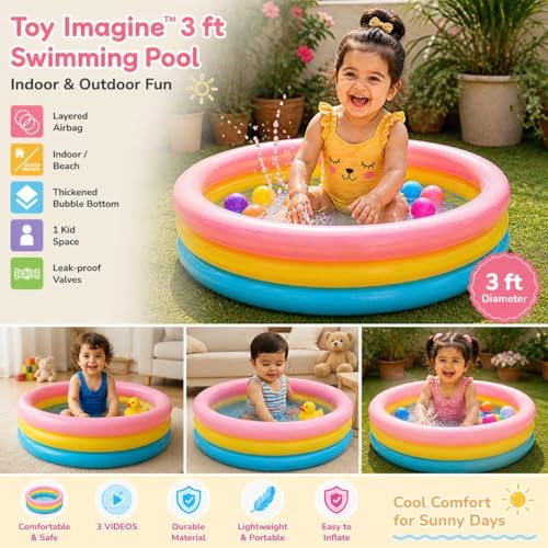 Image of 3 Ft Inflatable Swimming Pool for Adults & Kids with Electric Pump | Large Rectangular Family Pool | Thick PVC Leak-Proof Portable Bath Tub for Garden, Terrace, Outdoor Summer (E 3 FEET)