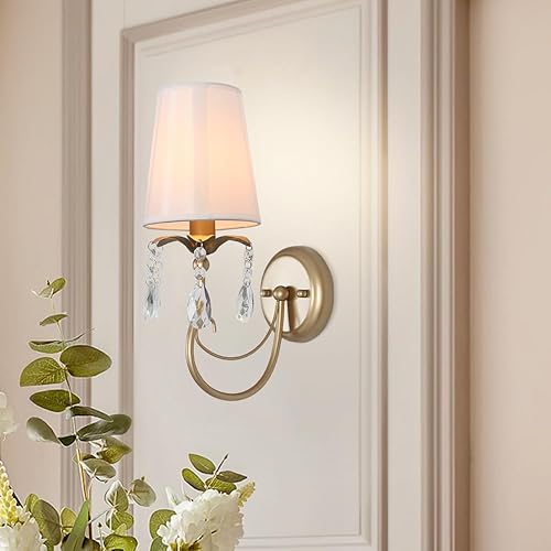 Sedelan Apliques de pared de cristal para interiores, apliques de pared con pantalla de tela, lámpara de pared vintage para dormitorio, sala de