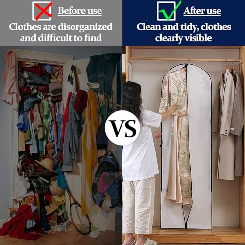 BUCOMTU Kleidersäcke 4 Stück Kleidersack Lang 60x180 cm Wasserdichte und Mottensicher Kleidersäcke mit Reißverschluss Kleiderschutzhülle Geeignet für Longuette,Anzüge,Hochzeitskleider,Abendkleider