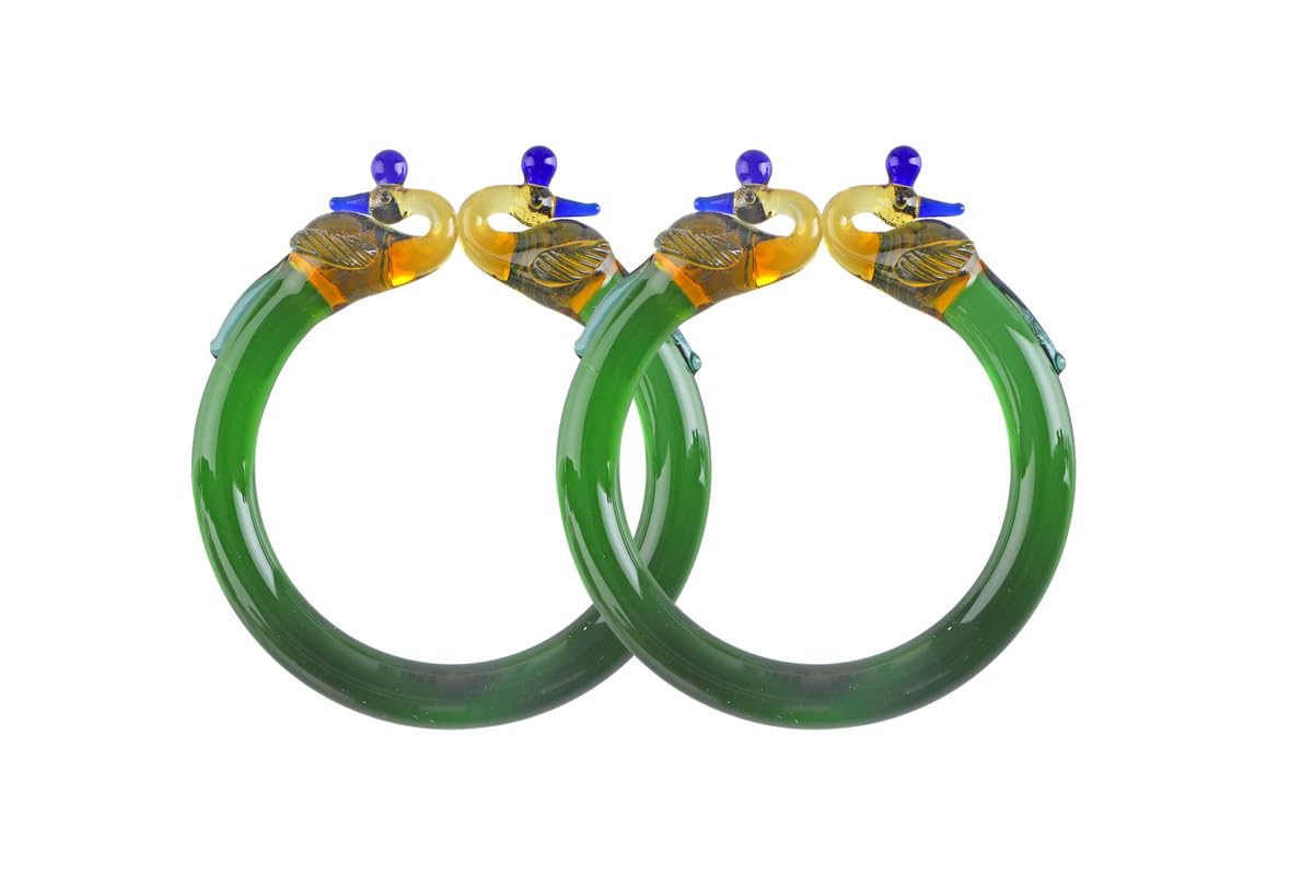 SMILUNE Elegant Cream Glass Bangles with Traditional Peacock Design Crystal Clear Glossy Finish | Waterproof & Fade-Resistant Kada Set for Women Pack of 2-image-36