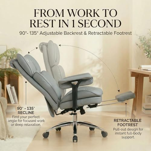 Image of Efomao Big & Tall Desk Chair, Wide Executive Office Chair with Footrest Grey