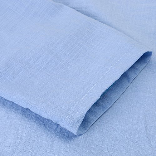 Alamor Mens Lente Casual Linnen V-hals Kraag Lange Mouw T-shirt Mode Effen Kleur Tops-Wit-S - Afbeelding 6