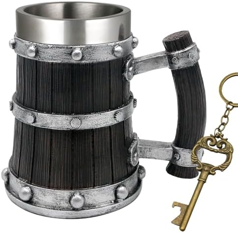 Medieval Viking Wood Beer-Tankard Mug - 21oz Norse Stainless Stee...
