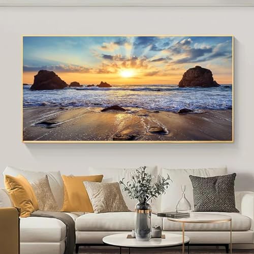 Coucher de soleil sur la côte tableau pour illuminer un mur sombre